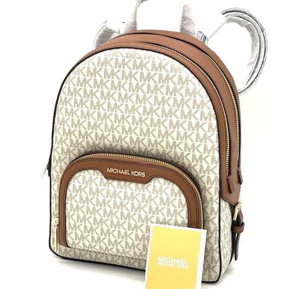 Michael Kors Jaycee Medium Zip Packet Backpack Vanilla/Brown - Picture 1 of 11